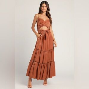 Lulu’s Rust Tiered Maxi Dress with Cutout
